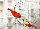 🔥 Pair of Cardinal bird stained ornament