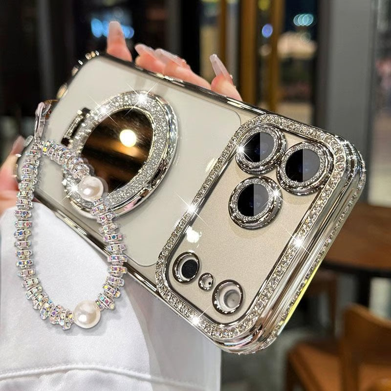 ✨💎Sparkling Diamond Women's Phone Case with Mirror & Stand for iPhone 12/13/14/15/16/17 Pro Max,17Air,14/15/16 Plus💖