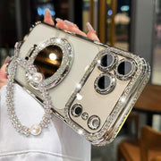 ✨💎Sparkling Diamond Women's Phone Case with Mirror & Stand for iPhone 12/13/14/15/16/17 Pro Max,17Air,14/15/16 Plus💖
