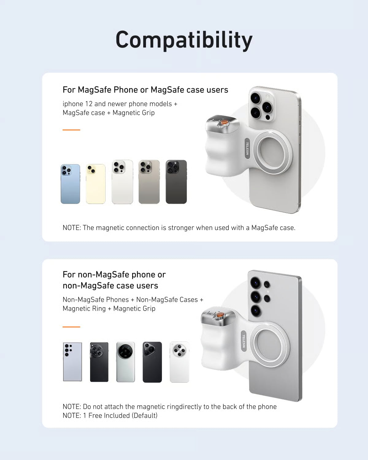TELESIN Fun Shot Magnetic Phone Camera Grip & Magnetic Selfie Light Bundle Kit
